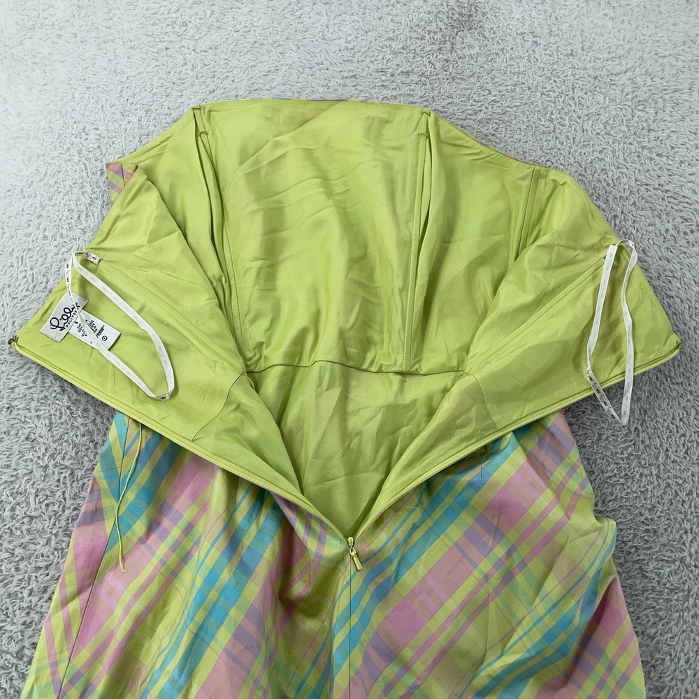 Lilly Pulitzer Silk Strapless Dress‎ Women's 8 Pastel Plaid Green Pink A-Line - Picture 4 of 9